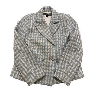 Boston Proper Herringbone Blazer Jacket | Blue Cream Metallic Wool Blend 12, NWT